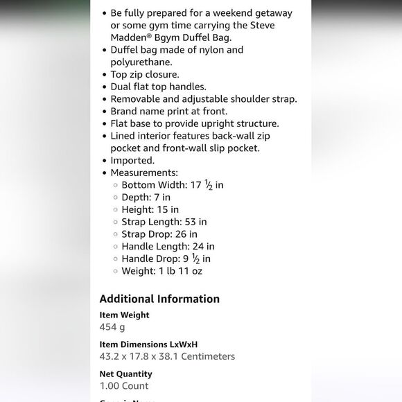 Steve Madden BGymm Weekender Bag- Black/Black - Picture 9 of 14